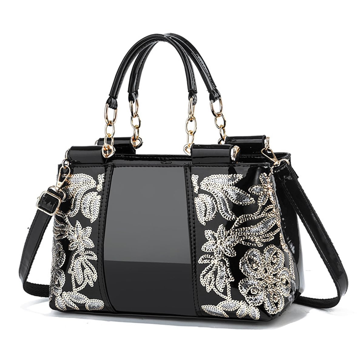 NICOLE&DORIS Handbag - Fashion Women's Patent Leather Shoulder Bag, Elegant Black Shopper