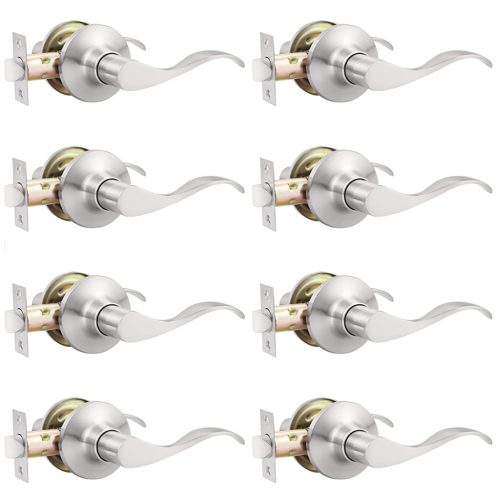 GOBEKOR 8 Pack Passage Door Levers Brushed Nickel