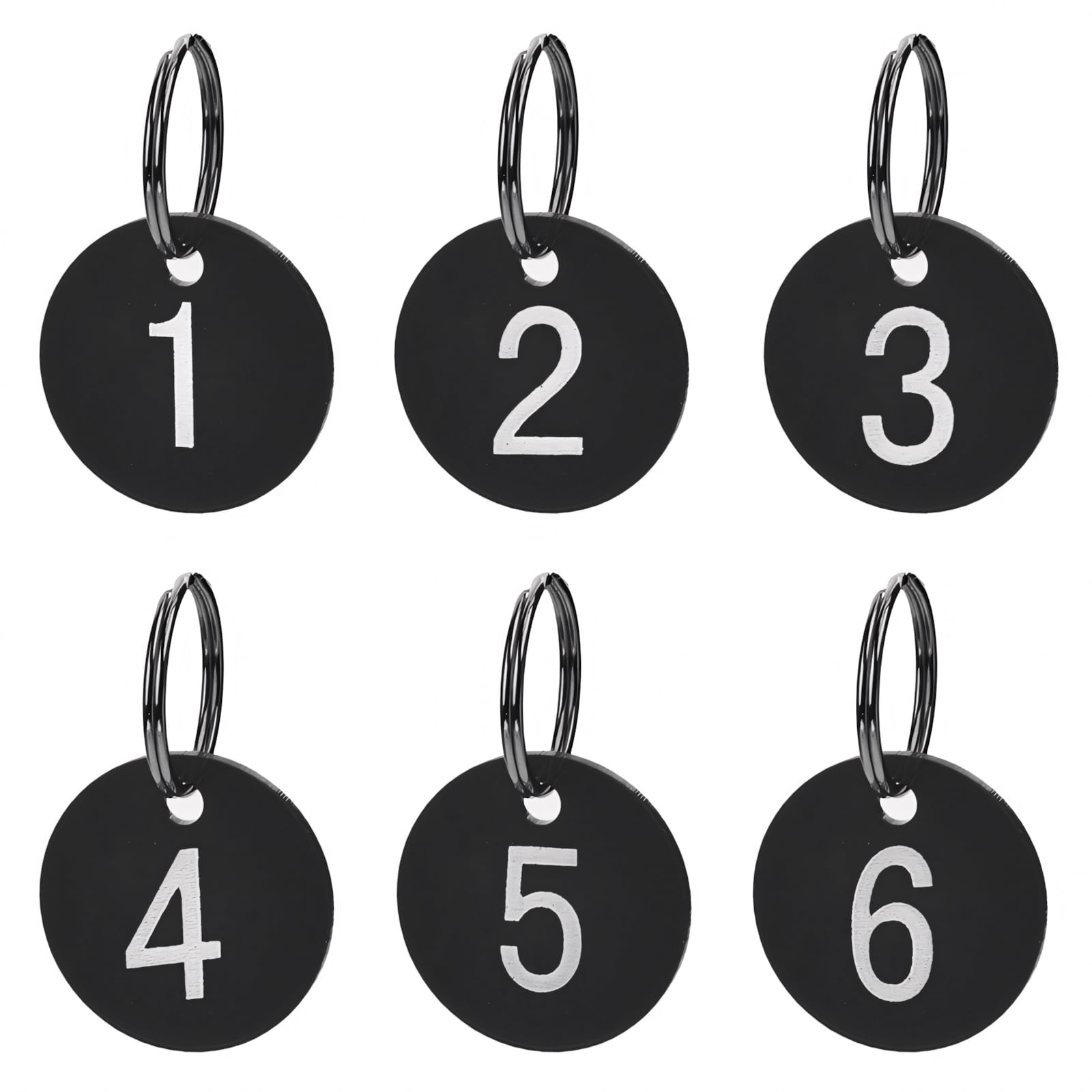 Aspire 1-50 Acrylic Numbered Key Fobs Black Round Numbered Key Tags ID Number Tags with Key Ring