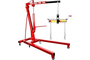 BLUEIAN 2 Ton Engine Hoist with Load Leveler, Heavy Duty Alloy Steel Folding Hydraulic Cherry Picker Engine Hoist with 8 Ton Hydraulic Pump 6 Steel Casters, 4500 LBS Engine Lift for Workshop Warehouse