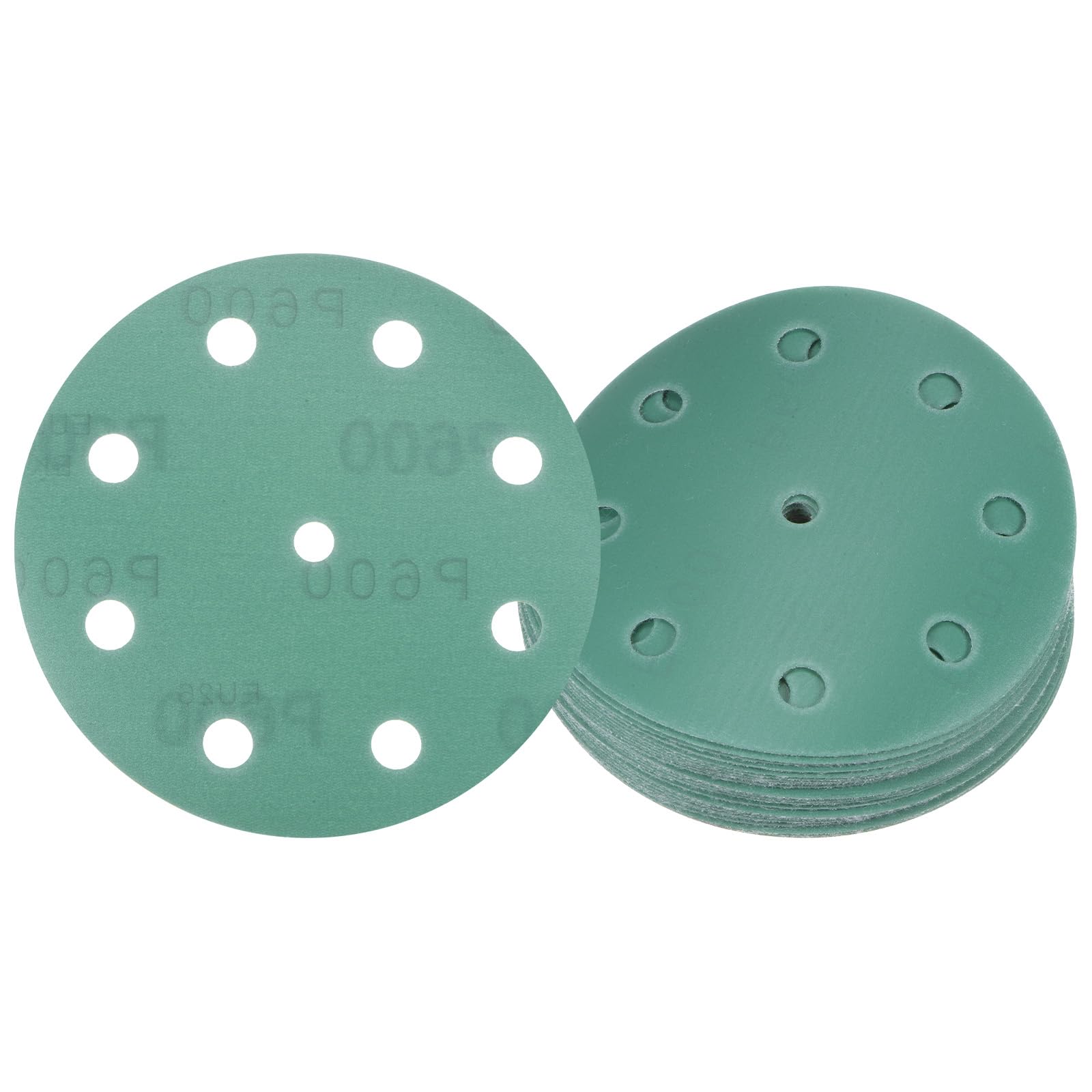 Kozelo 25pcs Green Film Sanding Discs - [5 Inch 600 Grits 9 Hole ] Round Aluminum Oxide Hook & Loop Wet Dry Sander Pads for Wood Metal Polishing Use| Zirconium Corundum Sandpaper