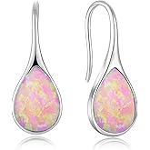 VESHON Opal Earrings 925 Sterling Silver Hook Drop Teardrop Gemstone Earrings October Birthstone Dangle Earrings Jewelry Gift for Women