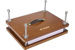 BKALEME Book Press - 14.7x11.4" Large Size Walnut Tone, Bamboo Wood Bookbinding Press, Portable Grip Handle & Anti-Slip Mat, Handmade Book Binding Tools for Craft Enthusiasts