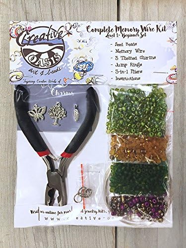 Creative Oasis Complete Jewelry Making Starter Kit for Teens and Adults. Memory Wire for Bracelets, Glass Seed Beads, Charms, Jump Rings and Pliers. (Bead Set, Forest)