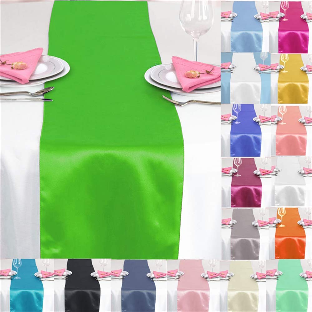 Time to Sparkle 5 Pack Satin Table Runners 12"x108"inch Chair Sashes Swags Wedding Party Table Decoration - Apple Green