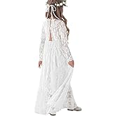 ALLOVIN Toddler & Girls Easter Long Sleeve Lace Flower Girl Dress for Wedding Baptism First Communion Maxi Boho A-Line 3-12Y