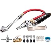 Spurtar 10-120 PSI Heavy Duty Tire Pressure Gauge with Inflator Air Chuck with Pressure Gauge with 4 Way Tool and Valve Cores Air Compressor Attachments Tire Inflator Nozzle for Car Automotive Truck