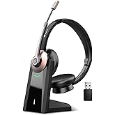 Earbay Wireless Headset - Bluetooth Headphones with Microphone Noise Canceling & Mute, Bluetooth Headset with USB Dongle/Charge Dock for PC Computer Cell Phone Work Office Meetings Call Teams