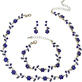 rneyflow Elegant Wedding Austrian Crystal Flower Choker Necklace Dangle Earrings Bracelet Jewelry Set for Women Prom Party Bridal