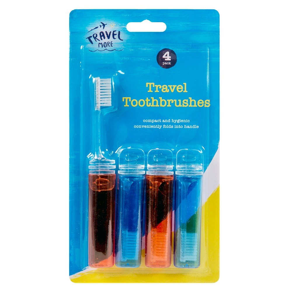 4 Travel Toothbrushes Fold Up Foldable Toothbrush Holiday Red Blue