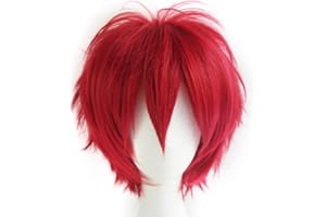 LABEAUTÉ Mens Short Red Anime Cosplay Wigs With Bangs Male Unisex Fluffy Heat Resistant Wig Hair for Party and Halloween for Gift + Free Cap