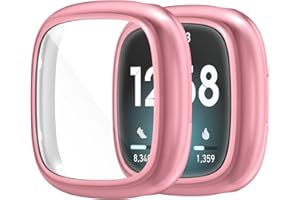 YRZPER Compatible with Fitbit Sense 4/Versa 2 Screen Protector Case Soft Plated TPU All Around Scratch-Proof Screen Protector Cover Shockproof case for Fitbit Sense 2/Versa 4 (Pink)