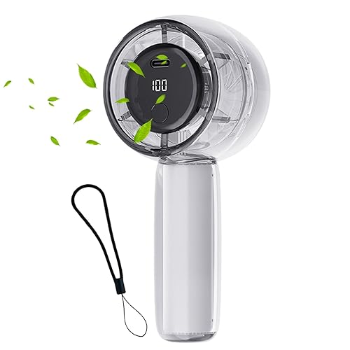 Vurlexat Handheld Fan with Light, Portable Type-C Rechargeable Fan with Lanyard, Lightweight Hand Held Mini Fan with LED Display and Speed Adjustment for Stylish Girl Women Men Indoor Outdoor(Grey)
