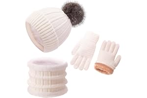 BUSYLITTLEBEE Kids Winter Beanie Hat Gloves Scarf Set 1-10 Years Old Girls Boys Mittens Knit Neck Warmer Warm Fleece lining