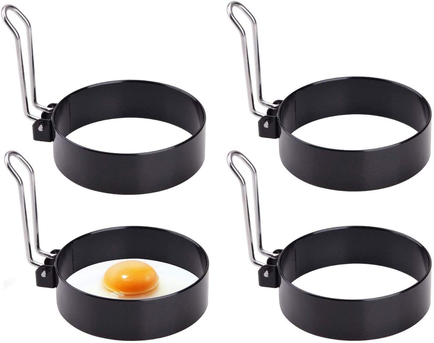 Egg Ring,Non Stick Egg Rings,Poached Egg Rings,Egg Frying Rings,Stainless Steel Non Stick Egg Rings for Make Round Fry Eggs or Pancakes (M (10.2cm2.1cm) 4 Pack)