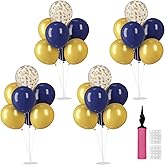 Voircoloria 4 Sets Balloon Stand Kit, Balloon Sticks Holder with Navy and Gold Balloons for Table Centerpiece Graduation Birthday Father's Day New Year Party Decorations(Navy and Gold)
