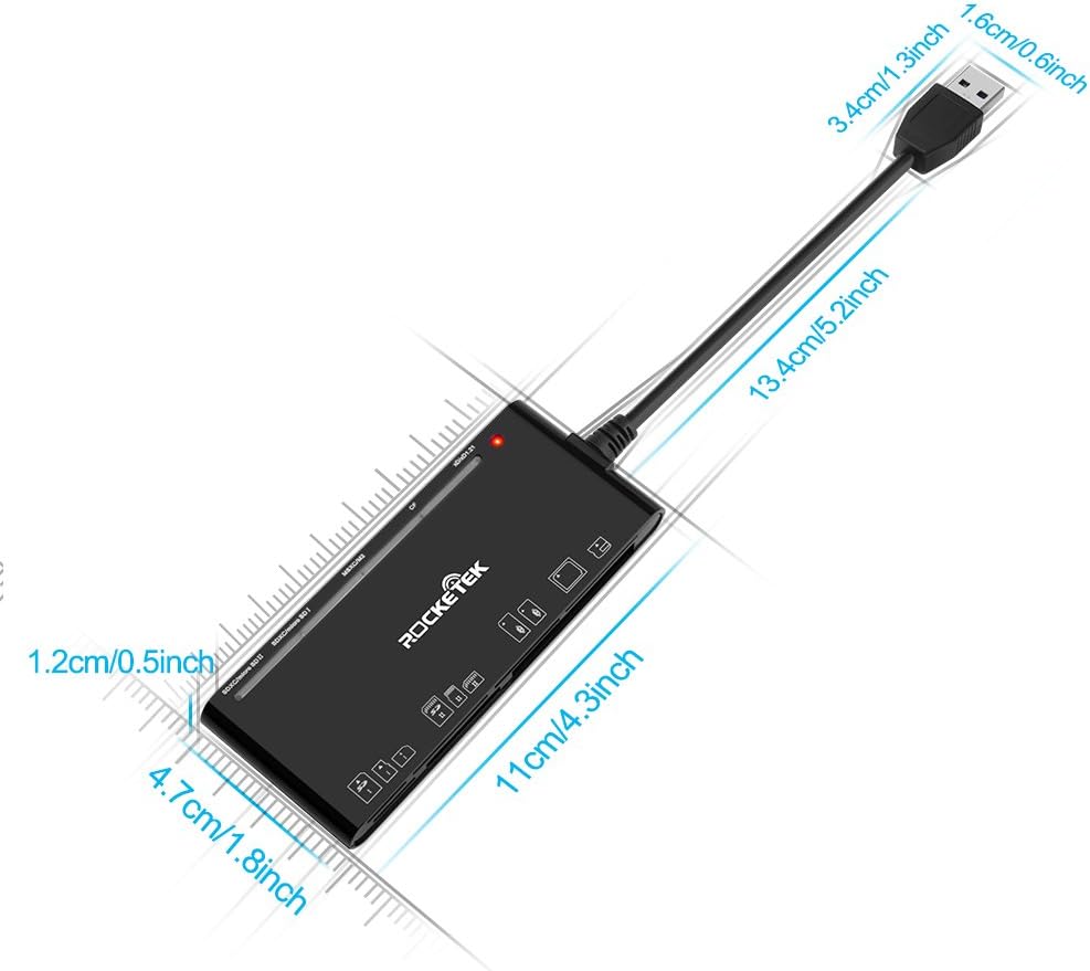 Rocketek USB 3.0 Memory Card Reader/Writer for CF Card, xD Card, SD Card, Micro SD Card, MS Card, with a 13cm USB Cable design - 5 cards read simultaneously: Computers & Accessories