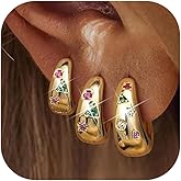 Gold Huggie Hoop Earrings for Women Chunky Dainty Thick Hoop Earring Sets Minimalist Everyday Trendy Jewelry