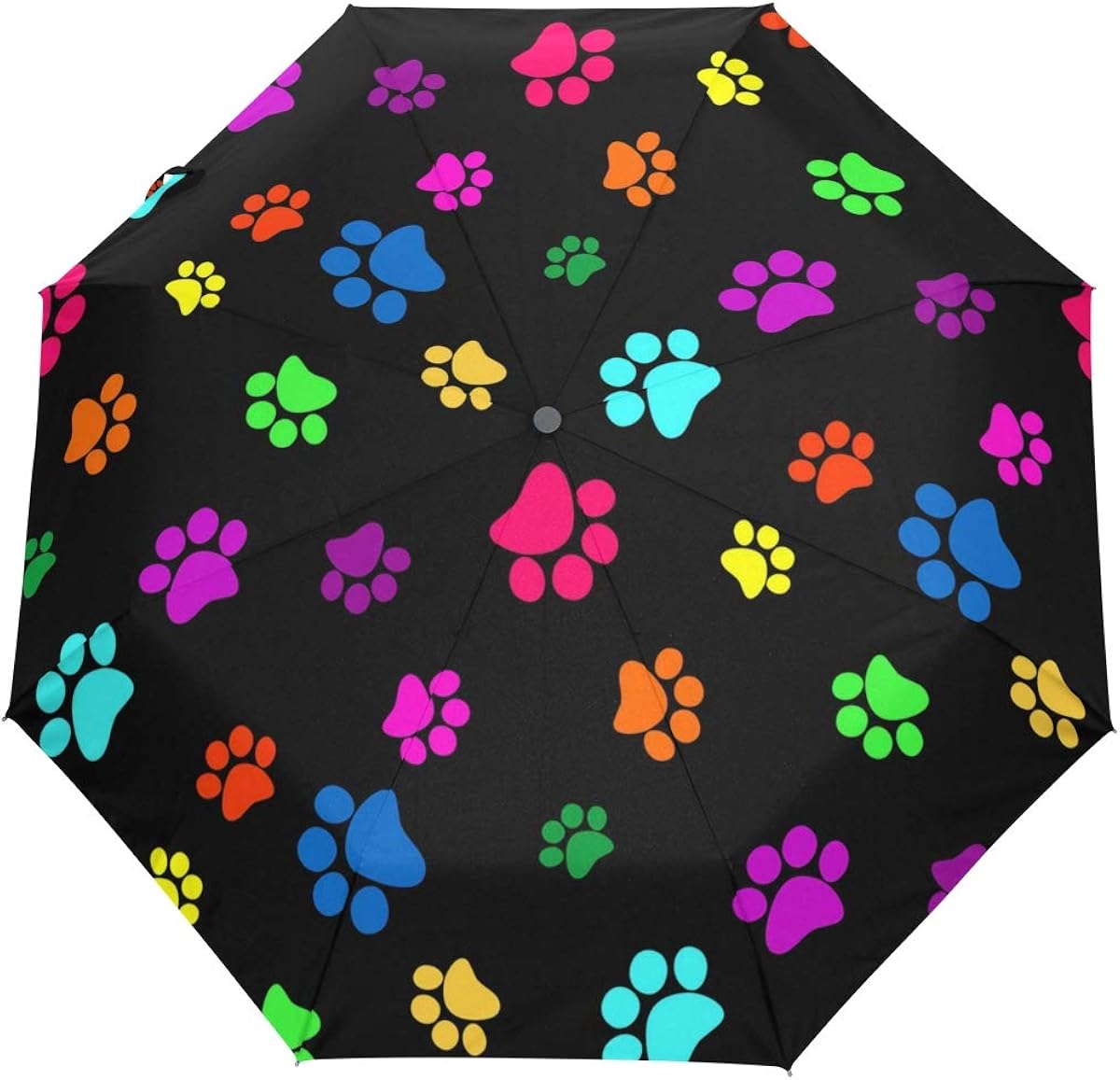 QMIN Auto Folding Umbrella Colorful Animal Dog Paw Print Windproof Anti