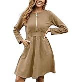 Alaster Queen Women's Casual Faux Suede Dress 2025 Fall Winter Long Sleeve Zipper A Line Dresses with Pockets