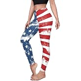 Eciodci Women's American Flag Leggings USA 4th of July Patriotic Stripes Stars Printed High Waist Tight Pants for Women