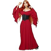 BITSEACOCO Women Renaissance Fairy Chemise Dress Victorian Costumes Halloween Cosplay Medieval Witch Princess Dresses