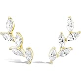 TIGRADE Stud Earrings Marquise Cubic Zirconia Rhinestone Crawler Style Wedding Earrings 925 Sterling Silver Post Hypoallergenic for Women, Brides, Bridesmaid