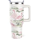 OccuPied Flamingo Tumbler with Handle Gifts for Women 40oz Stainless Steel Cup Water Bottle Insulated Travel Coffee Mug with Lid and Straw