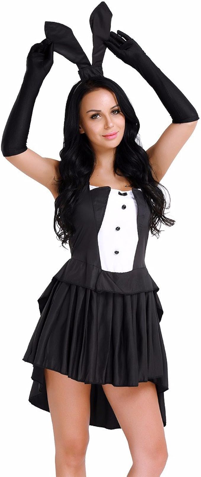 FEESHOW Women Bunny Rabbit Girls Dress Hair Hoop Gloves Halloween Cosplay Costume Outfit Black