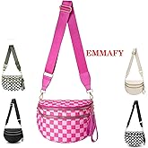 EMMAFY Crossbody Bags For Women,Waterproof Oxford Bum Bag with Adjustable Strap,Large Capacity Travel Purse. (Black and White Grid)