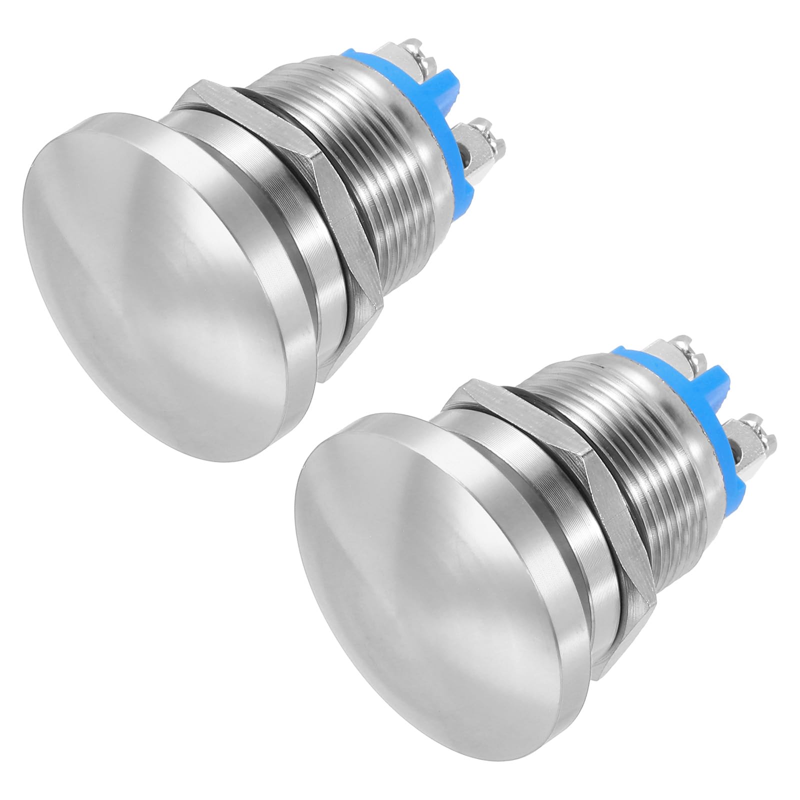 METALLIXITY 2PCS 5A 19MM 3/4" Momentary Mushroom Head Push Button Switch 12V 24V 120V 250V AC Silver 1NO Waterproof IP65 SPST Self-resetting Domed Round 2 Screw Foot Button