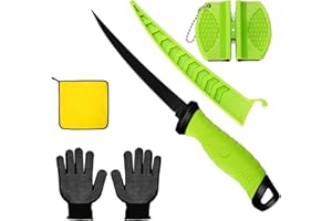 AOFUXTI Filet Knife For Fish, Essential 7-In Sheathed Knife For Fish Cleaning And Cutting Kits, Fishing Gift For Men, Includes Knife Sharpener, Gloves, Towel. Orange Meat Cleaver With Non-Slip Handle