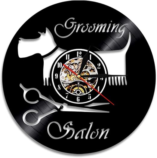 Amazon Com Ttboo Wall Clock Dog Grooming Salon Art Wall Decoration For Pet Baber Shop Vintage Vinyl Record Wall Clock Home Kitchen