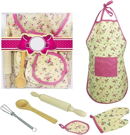 Amazon Vimicoo 子供用キッチン用品セット エプロン 手袋 麺棒 しゃもじ 泡立て器 料理用キット 女の子 知育玩具 お誕生日 プレゼント シミュレーション 調理用具おもちゃ おもちゃ ママコスプレ ままごと セット おもちゃ