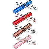 OWTXIS Blue Light Blocking Reading Glasses - Slim Pocket Readers with Pen Clip Case Mini Lightweight Readers