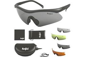 HUNTPAL Hunting Safety Shooting Glasses for Hunter & Shooter, Impact & Scratch-Resistant Eye Protection Half-Frame Goggles Sunglasses with 4 Interchangeable Lenses