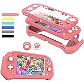 FIWWAT Switch Lite Case Protective Case for Nintendo Switch Lite, Compatible Nintendo Switch Lite Screen Protector Cover Hand Grip with Detachable TPU+Built-in PC Screen (Pink)