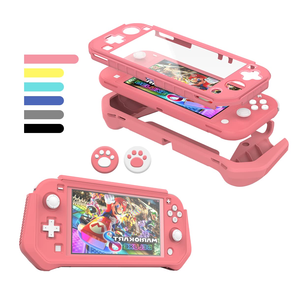 Photo 1 of Switch Lite Case Protective Case for Nintendo Switch Lite, Compatible with Nintendo Lite, Screen Protector Cover Hand Grip Cover with Detachable TPU+Built-in PC Screen + 2 Thumb Grip Caps, Pink