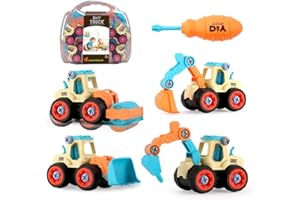 JoyGrow DIY Truck Car Toys Set - 4 pcs Construction Engineering STEM Learning Toys for 3-7 Year Old Boys & Girls with Carry C
