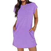 Wenrine Women's Summer T Shirt Dress Casual Short Sleeve Crewneck Loose Fit Mini Dresses with Pockets