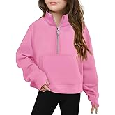 Haloumoning Girls Half Zip Sweatshirt Long Sleeve Pullover Crop Tops Kids Lightweight Fleece Fashion Winter Clothes