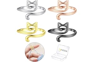 Juszok 4Pcs Crochet Tension Rings for Crocheting, Adjustable Crochet Ring Cat Yarn Tension Ring for Crochet Finger Handmade Knitting Ring Accessories with Box for Women