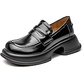 BEAU TODAY Chunky Loafers for Women, Womens Leather Penny Loafers, Comfortable Slip on Business Casual Square Toe Non-Slip Office Ladies Dress Shoes
