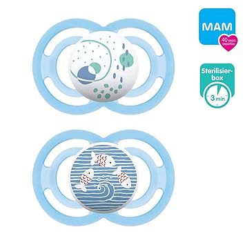 MAM Perfect Day 16+ 'Skin Soft Silikon' Schnuller 16 Mo.+ // 2er Set // Fairy Tale Friends Boy // inkl. 2 Sterilisiertrasport