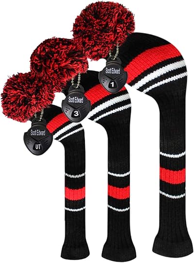Scott Edward Knitted Golf Club Head Covers 3Pcs Driver Fairway Hybrid Red