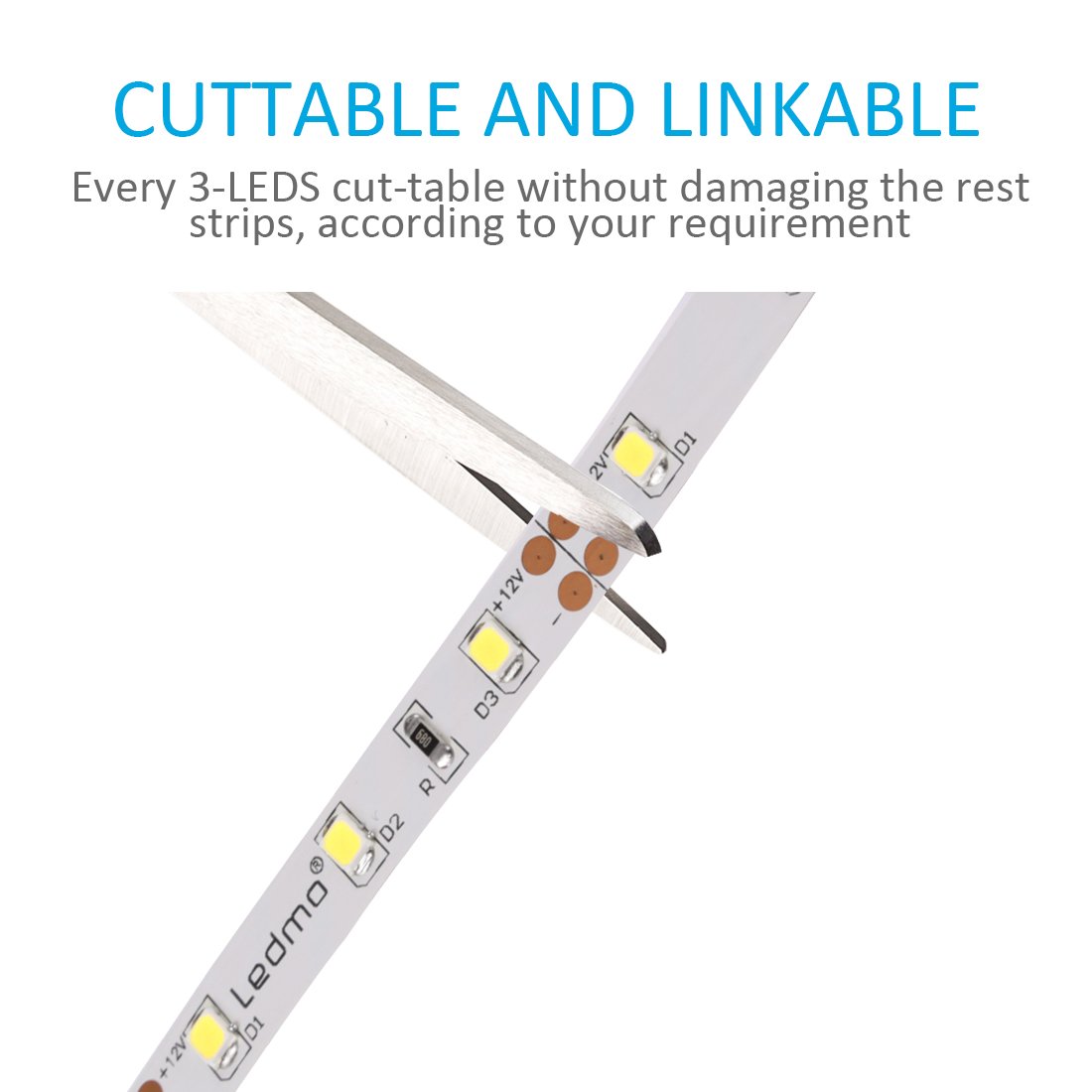 LEDMO LED Strip Lights, Upgarded SMD2835 300LEDs Cool White 6000K 16.4Ft LED Light Strip with DC12V 5A Power Supply