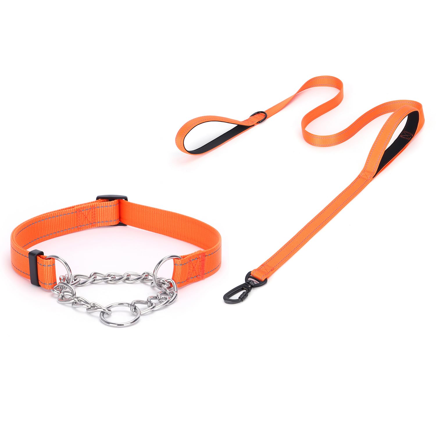 haoyueer Martingale Dog Collar, Stainless Steel Chain, Martingale Collar with Reflective, Adjustable for Medium Large Dogs (Orange Set, S)