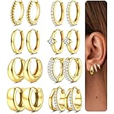 LOYALLOOK Small Chunky Gold Hoop Earrings for Women Hypoallergenic 14K Gold Filled Huggie Earrings for Women Trendy Cartilage Hoop Earring Stacks Lightweight Earring Sets for Multiple Piercing