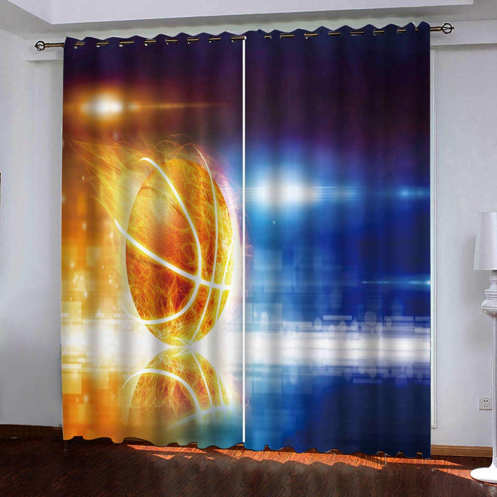 BWBJJ Blickdichte Gardinen Verdunkelungsvorhang Flammenbasketball