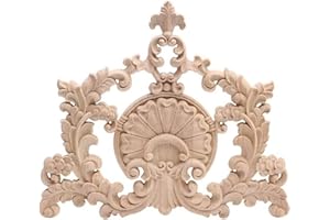 Beoot Wood Carved Corner Furniture Onlay Wooden Applique Unpainted Home Decor(04,23x20cm/9.06x7.87inch)